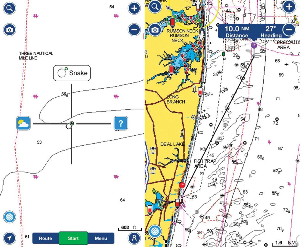 Look for the “Snake” at 40 20.525 N / 73 54.141 on your Navionics chart; just keep in mind that lat/long is beyond the three-mile line and off limits for striper fishing! Images courtesy of Navionics and the Navionics Boating app.