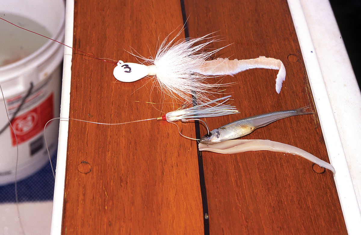 A classic fluke rig consisting of a bucktail jig 