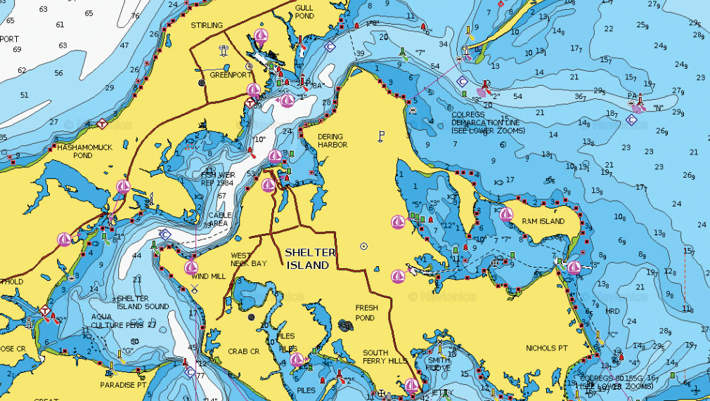 MAp showing the waters between the Greenport Jetty and Shelter Island