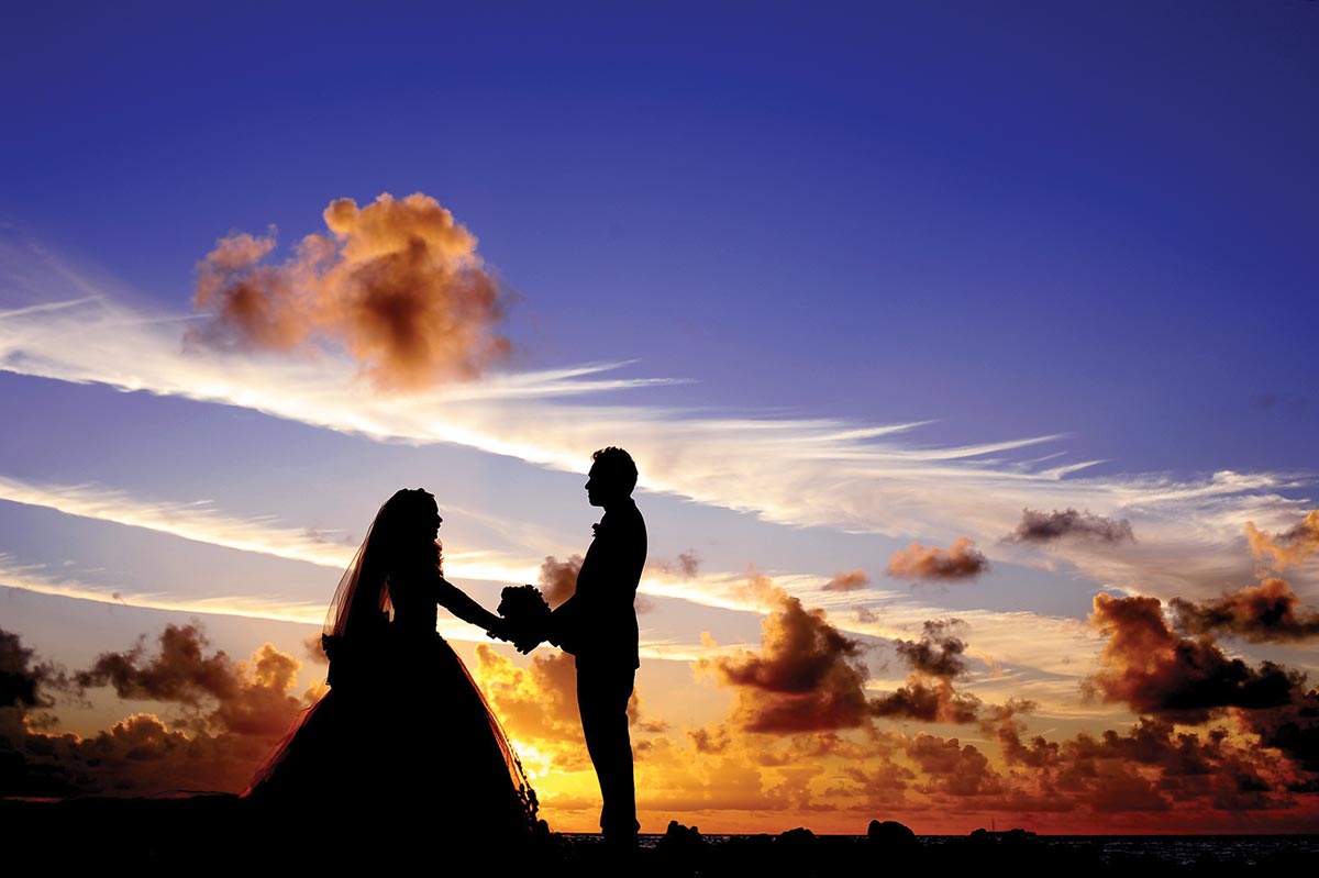 Wedding day with sunset
