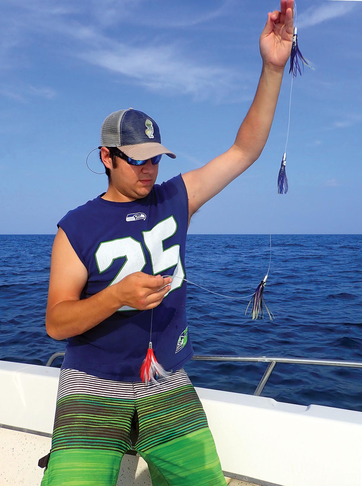Alex Kondas gets set to deploy a spread of feathers
