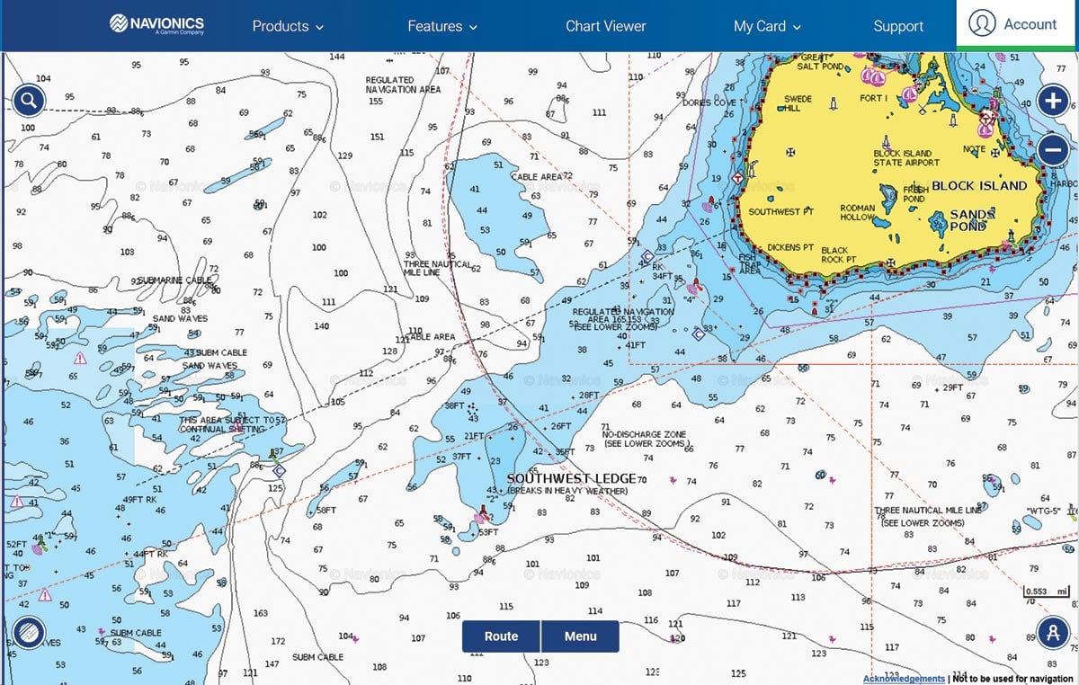 Map of Southwest LEdge, Block Island, RI