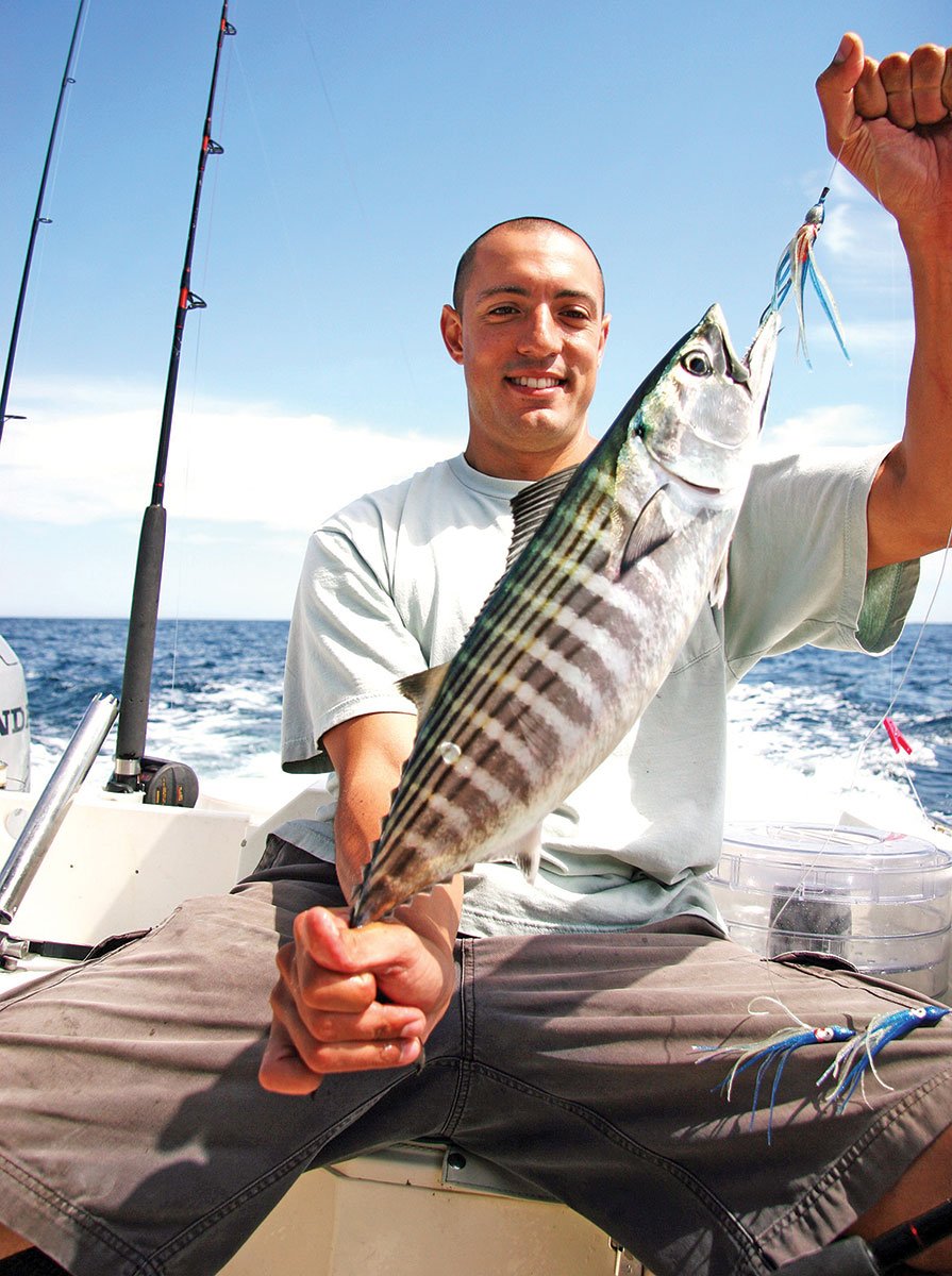 Favorite trolling lures include 3-inch Williamson Flash feathers