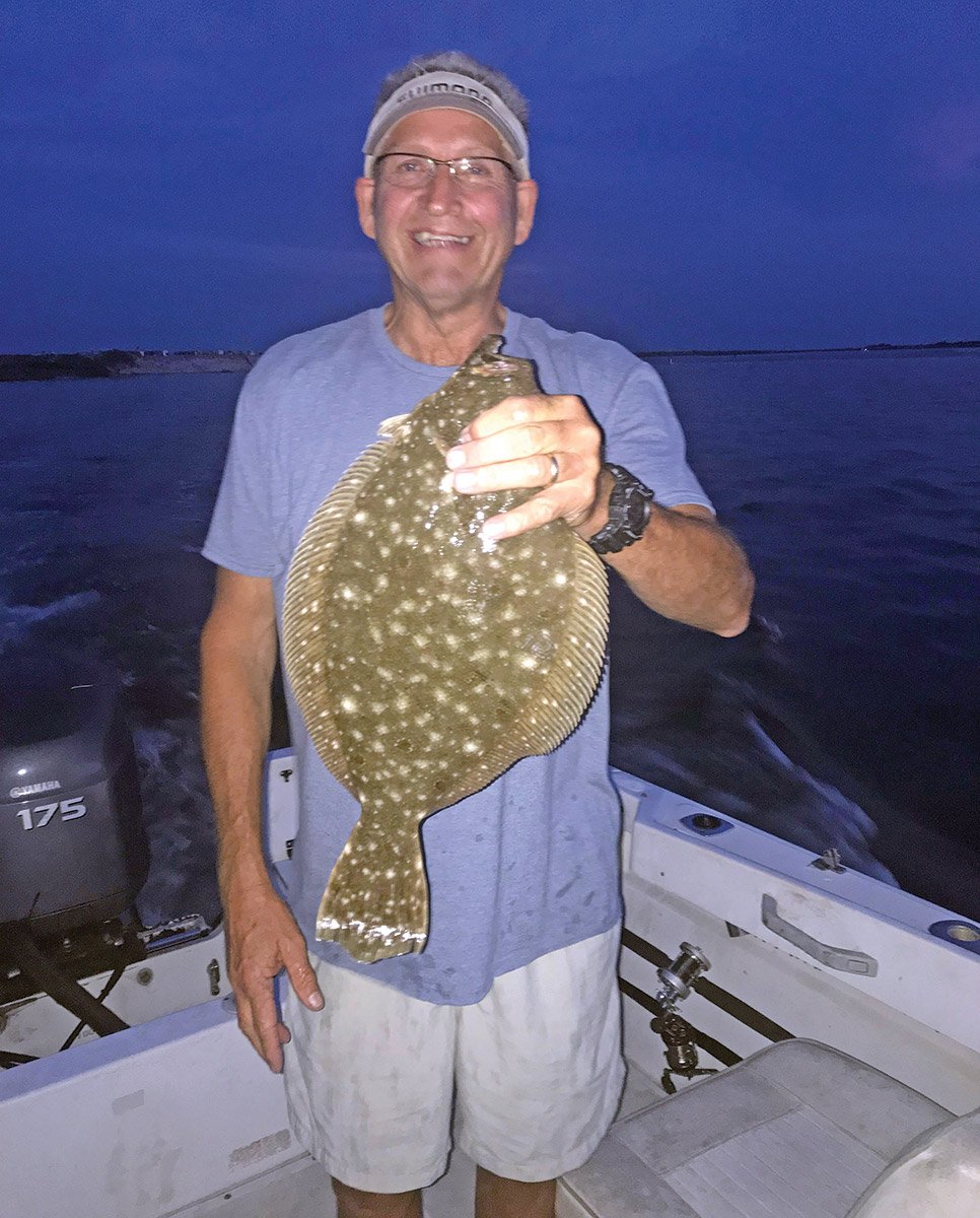 A 3/4-ounce Berkley Fusion in pink tipped with a large spearing produced a keeper fluke