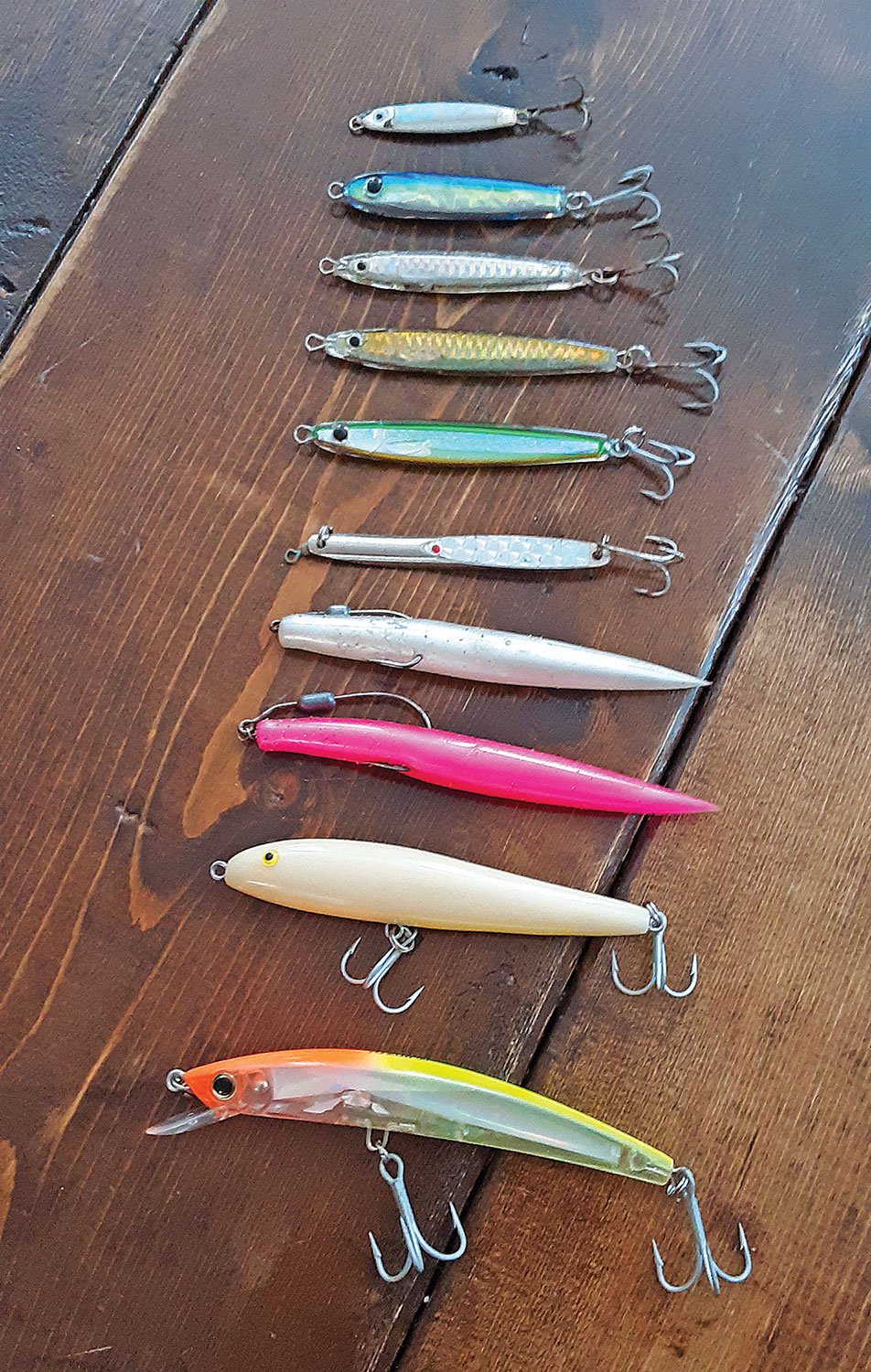 A well-rounded false albacore lure selection