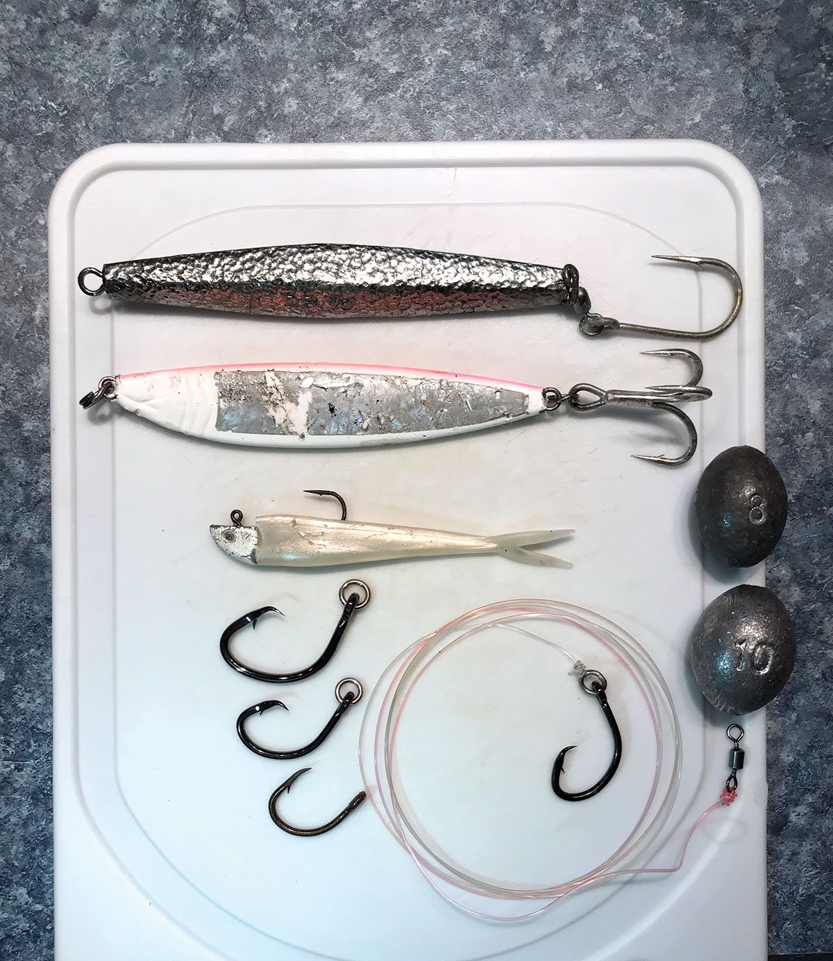 tuna jigs, mahi jigs, hooks and sinkers