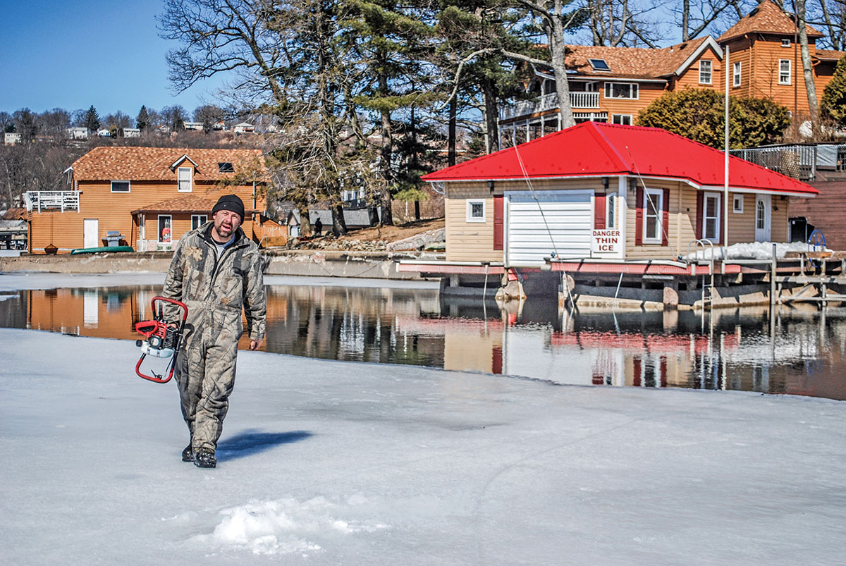 Joe Landolfi had demonstrated that ice at an edge is thick by walking to it and measuring 8 inches by hand. 