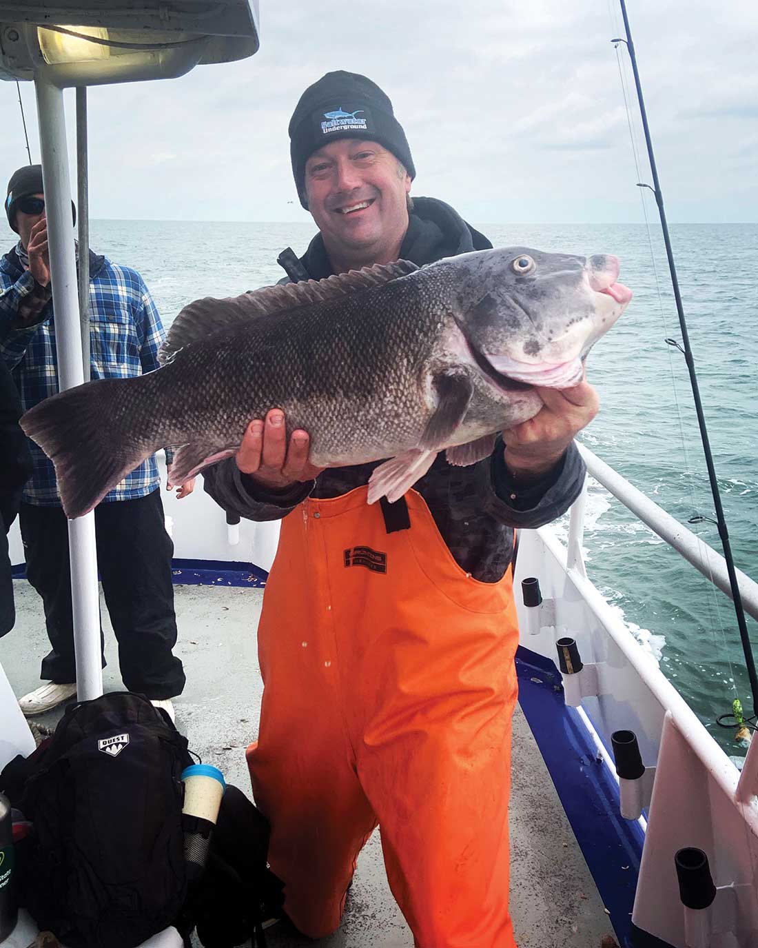 The author with a 10-1/4-pound tautog he hit on the Norma K III out of Point Pleasant in December while working on this article. This “DD” blackfish hit a 1-ounce MagicTails jig. 