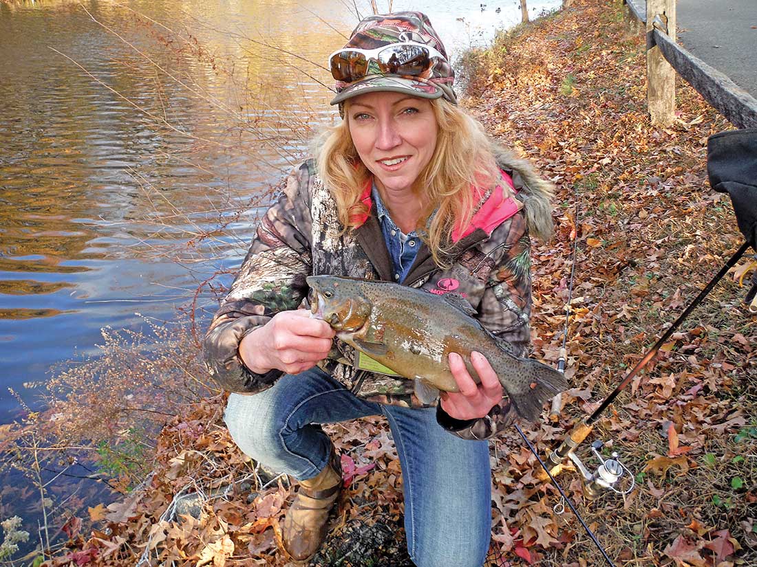 The author with a good trout taken from one of the many South Jersey area lakes and ponds stocked by the state in the fall. 