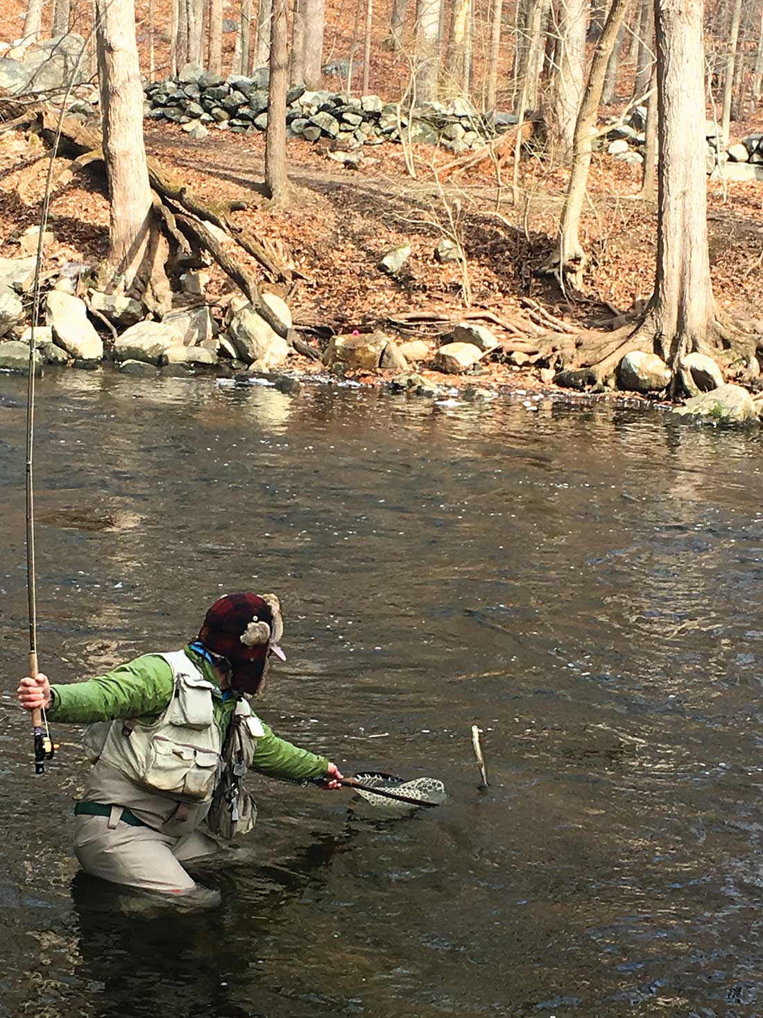 The deeper pools will hold and relinquish fish to the winter fly fisher, just be sure to dress for the weather!