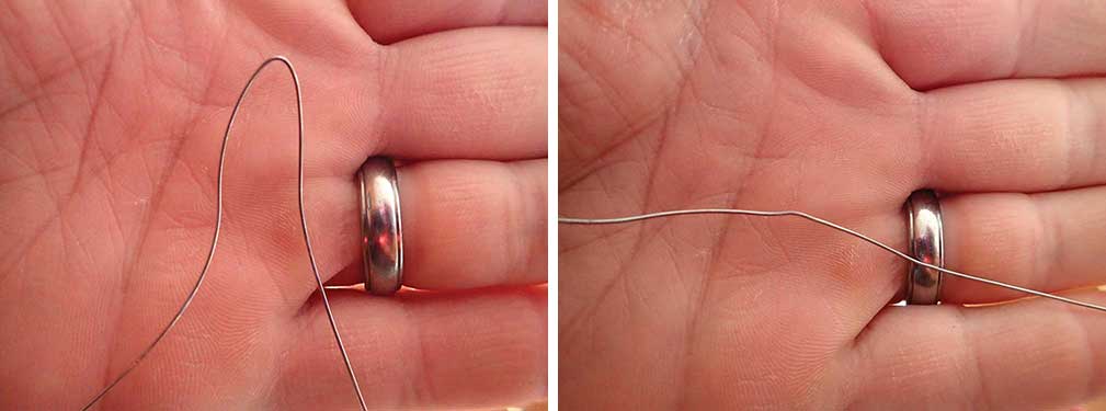 This is not a kink in the monel wire on the left, but a bend that can be backed out.