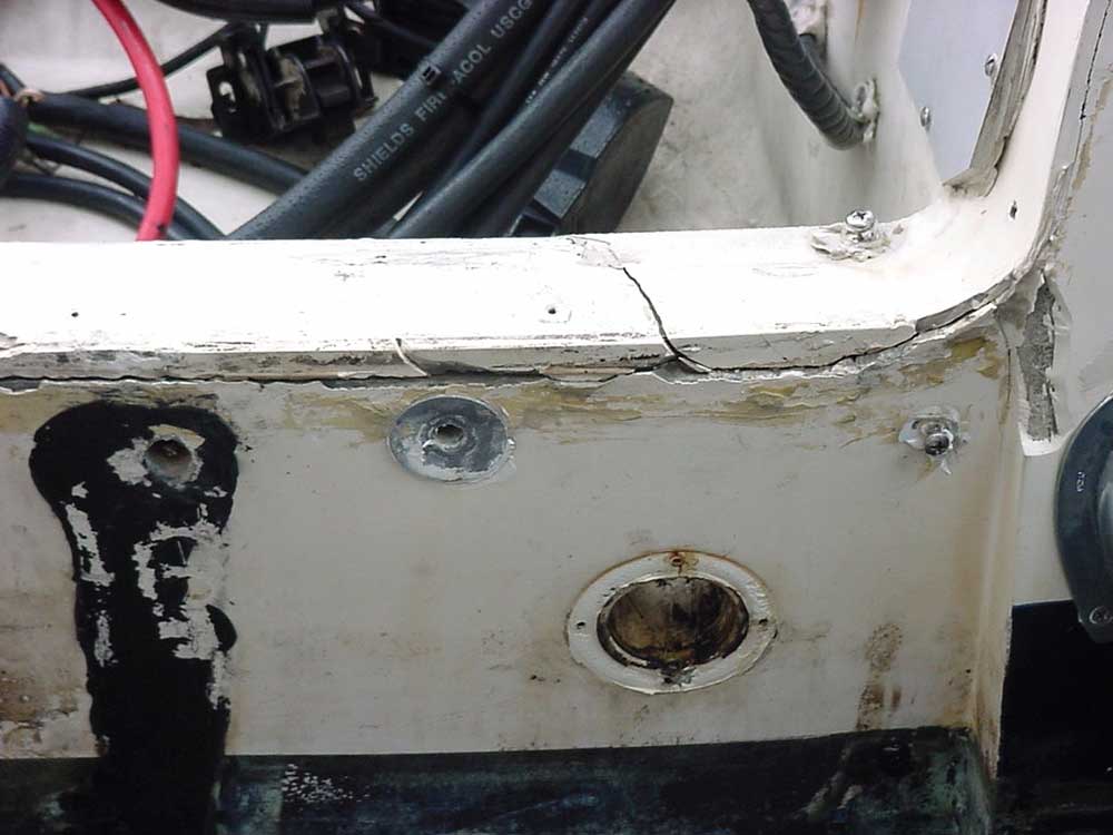 Transom cracks- not a good candidate for repowering.