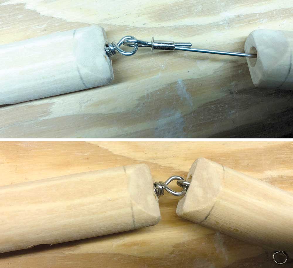 The thru-wire hole in the forward section of each joint