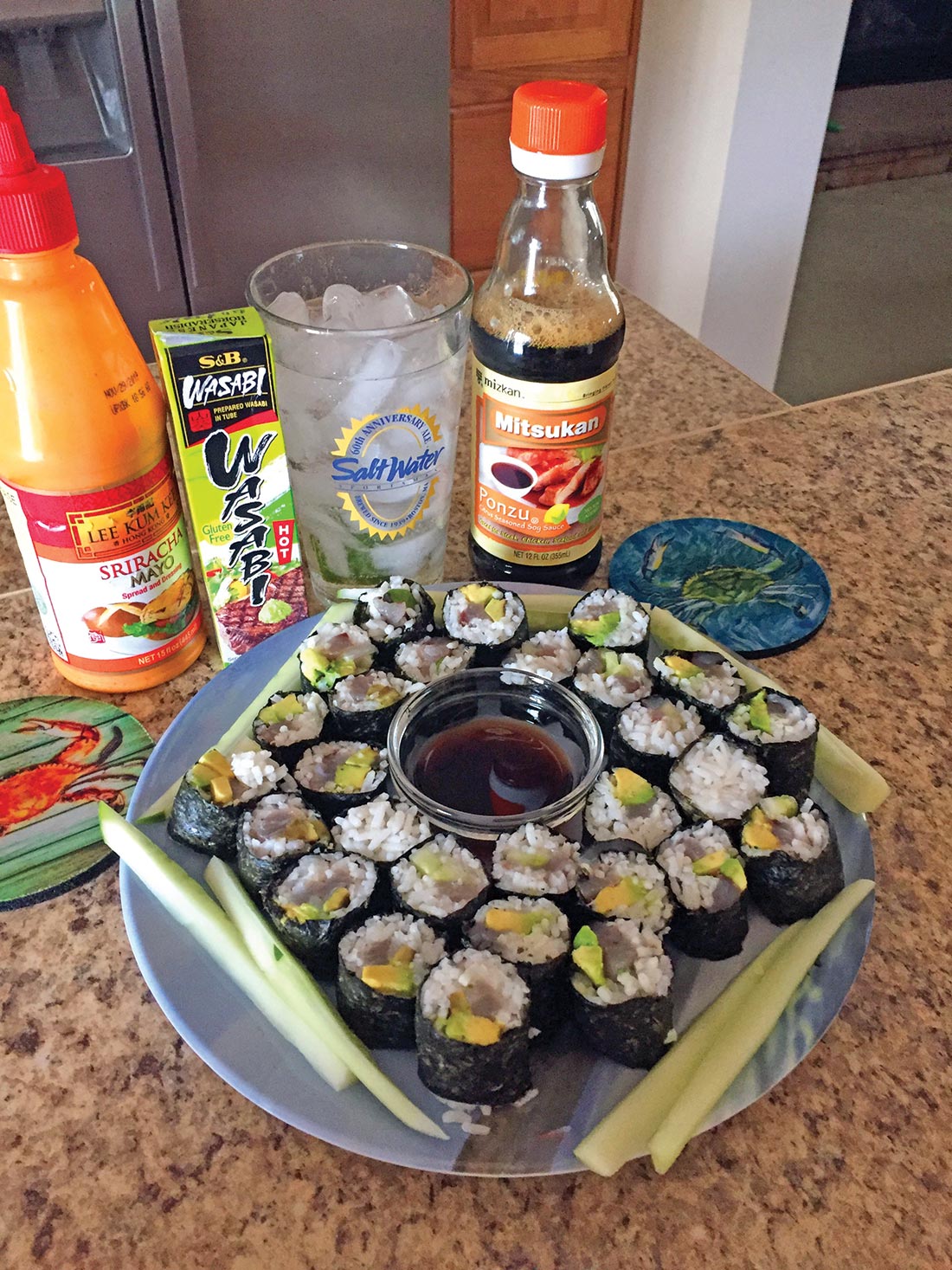 One of the author’s favorites – bluefish sushi.