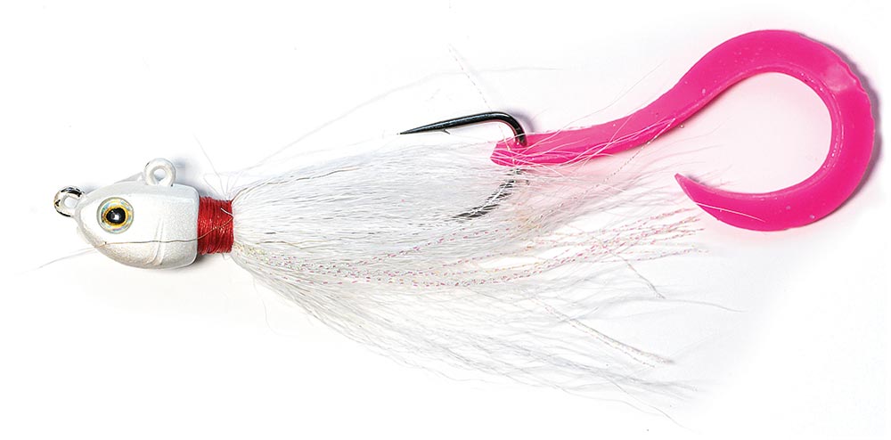 Pink/White with Curly Tail Trailer Haggerty Lures Octopus Bucktail Jig