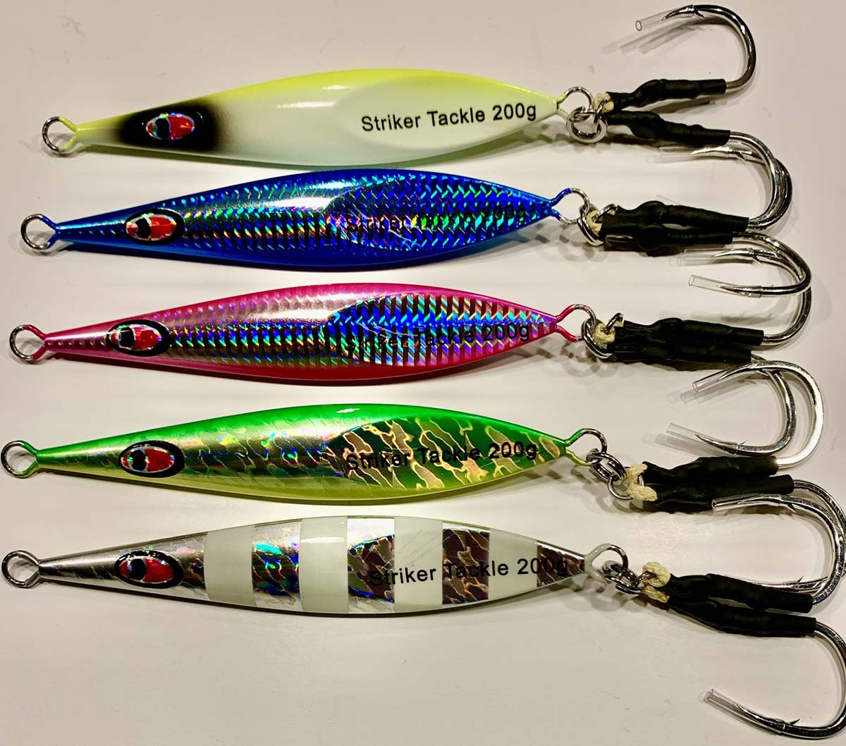 A selection of Striker Tackle slow pitch jigs.